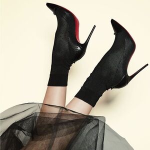 Christian Louboutin Dovi Dova Studded Spike Black Mesh Sock Boot 100mm Size EU40